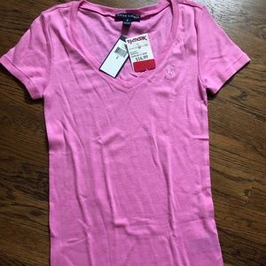Short Sleeve V-Neck Pink Top by Ralph Lauren
